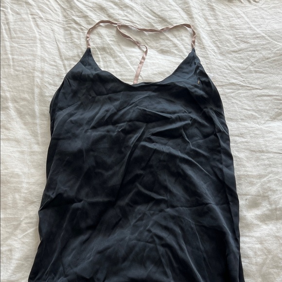 LUNYA Black Washable Silk Nightgown Dress Slit T-Strap in Black & Otium S $198 - Picture 3 of 8